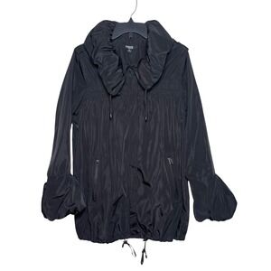 Threads Saks Fifth Avenue Women Black Ruched Collar Bubble Sleeve Jacket Size M